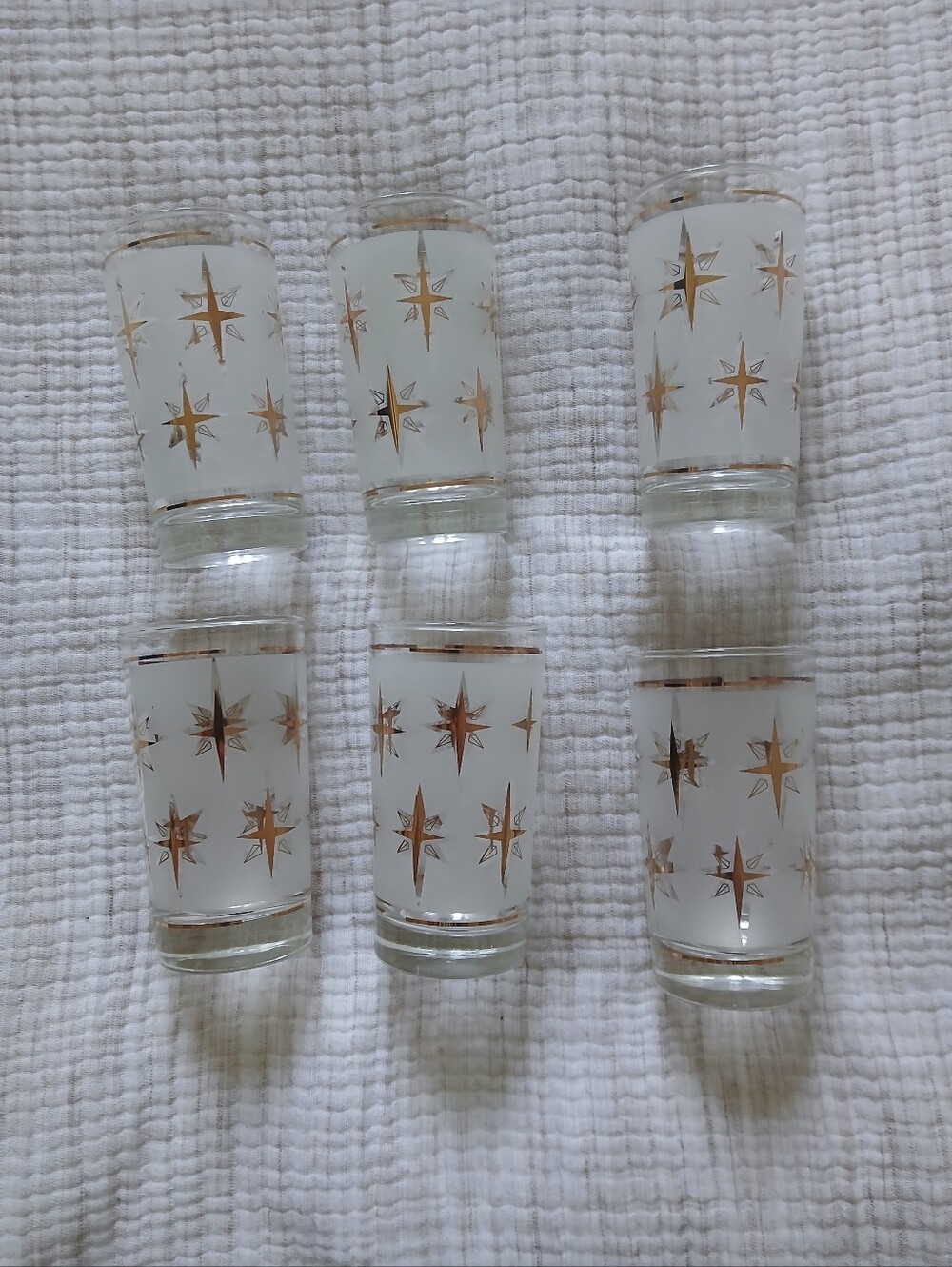 Vintage Mid-Century Modern Atomic Starburst Frosted & Gold Glasses